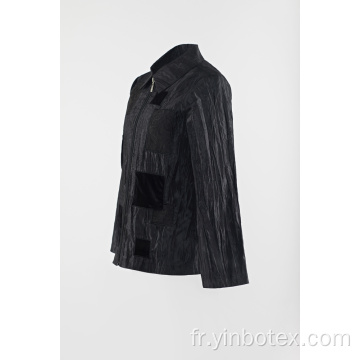 Manteau noir décontracté et patché en veste froissée